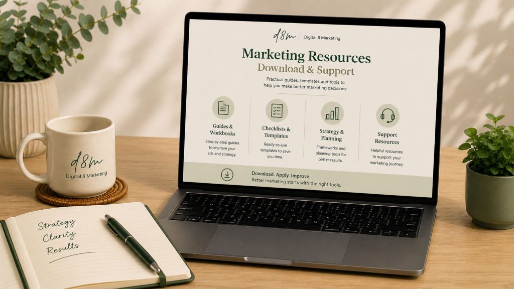 Digital 8 Marketing resources shown on a laptop