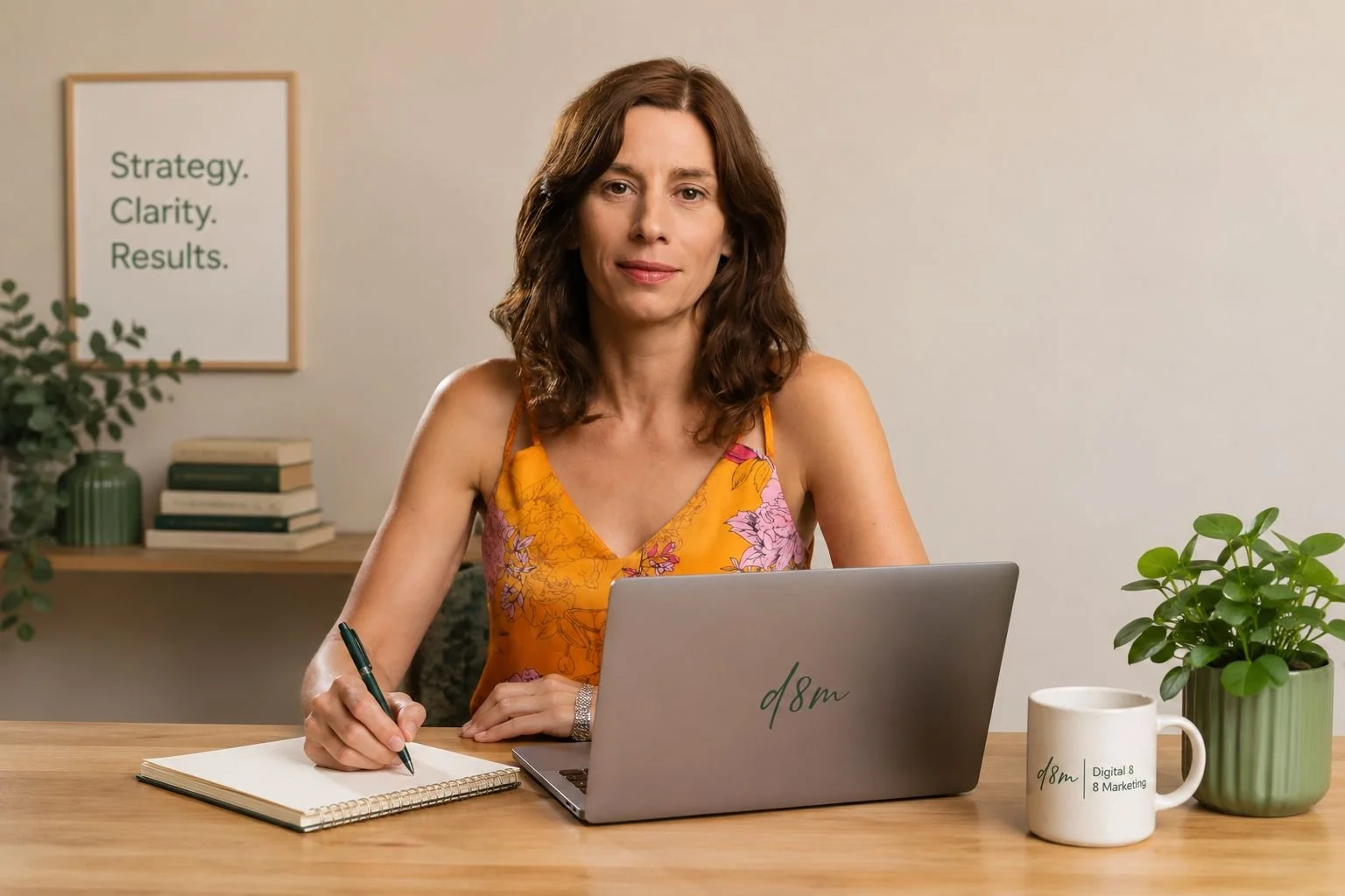 Consultant working on a laptop in a bright home office