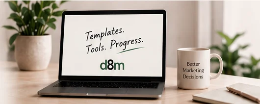 Digital 8 Marketing downloadable templates and planning tools shown on a laptop